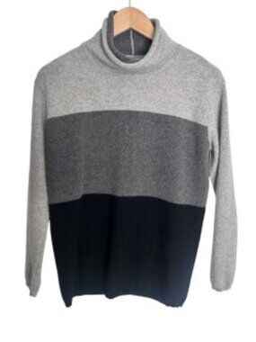 Vertical Design Colorblock Turtleneck Cashmere Sweater Medium